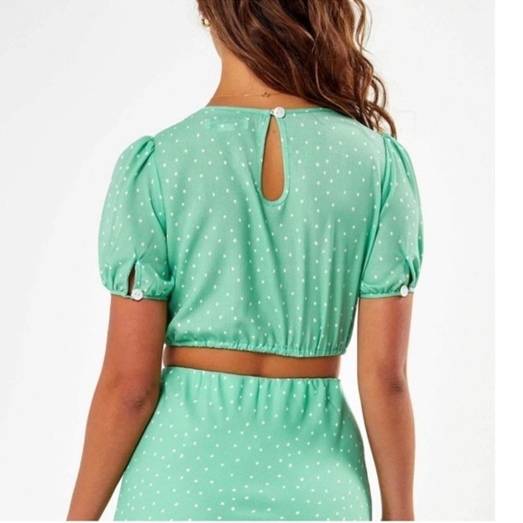 Charlie Holiday Stellar Green Polka Dot Top Size 6 - Picture 4 of 12